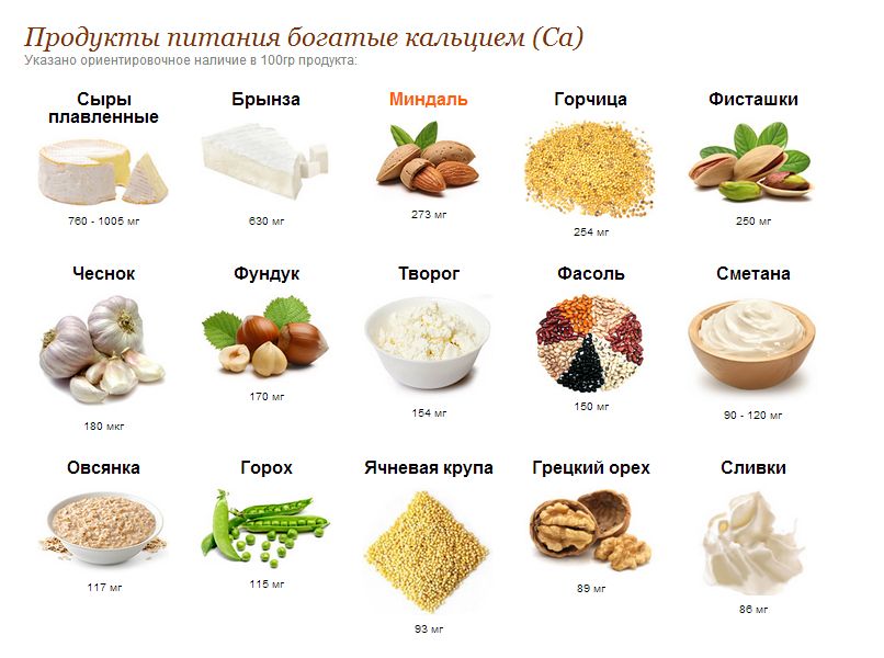 Инфографика Кальциевые хиты - топ продуктов с указанием содержания кальция