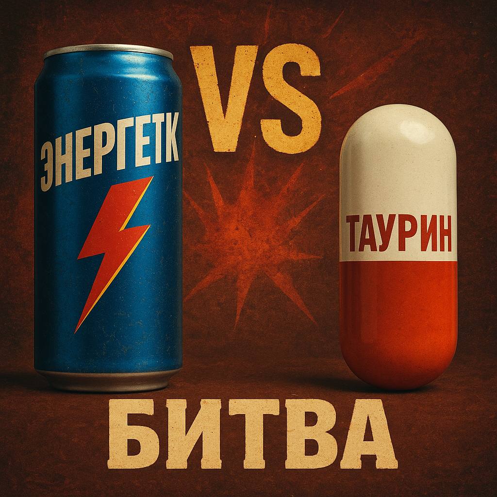 Банка энергетика vs. капсула таурина в стиле битва