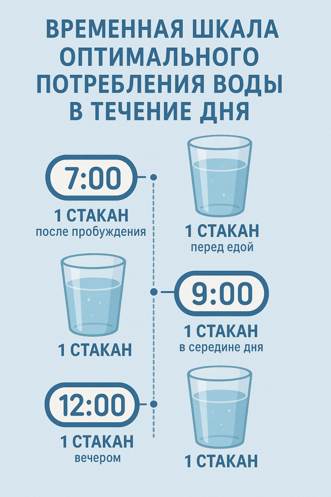 Временная шкала оптимального потребления воды в течение дня