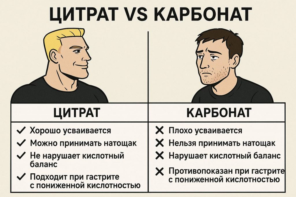 Сравнительная таблица Цитрат VS Карбонат в стиле Чад против Войджака